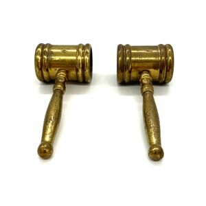Vintage Brass Gavel Mallet Salt & Pepper Shakers Court Judge